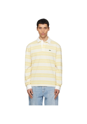 Lacoste White & Yellow Relaxed Fit Striped Piqué Rugby Polo