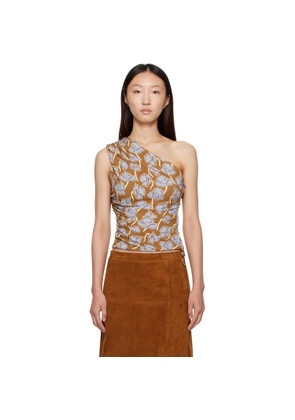 Versace Multicolor Poppies Gathered One-Shoulder Top