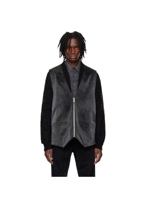 System Black Knotted Faux-Suede Vest
