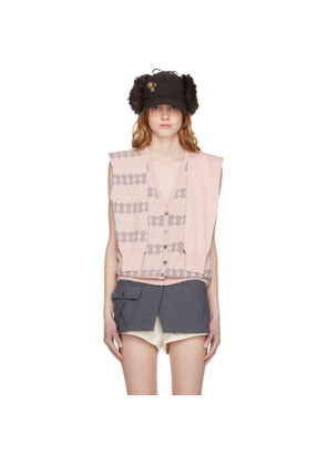 OPEN YY Pink Jacquard Sleeve Layered Cardigan Vest