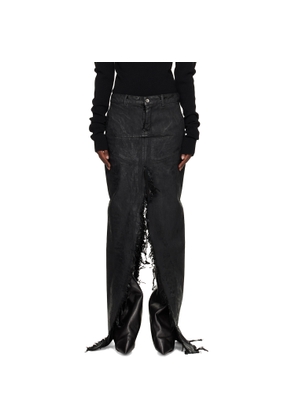 Rick Owens Black Concordians Runway Sliced Denim Maxi Skirt