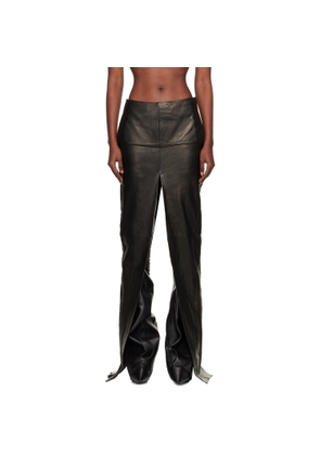 Rick Owens Black Concordians Sliced Leather Maxi Skirt