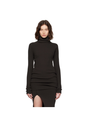 Rick Owens Brown Concordians Ribbed Knit Tube Turtleneck