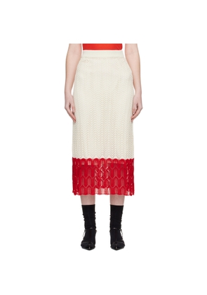 Jil Sander Off-White & Red Bicolor Lace Midi Skirt