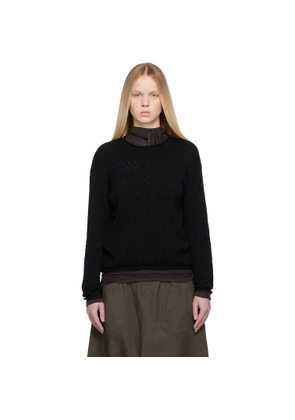 Y's Black Patchwork Lace Curled Collar Sweater