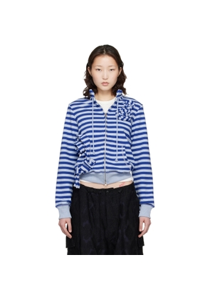 OPEN YY SSENSE Exclusive Navy Applique Knit Zipup Sweatshirt
