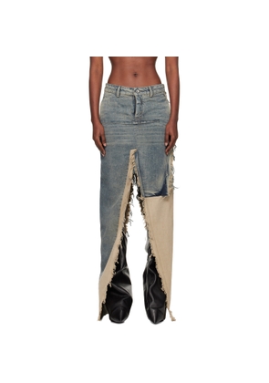Rick Owens Blue & Off-White Concordians Sliced Denim Maxi Skirt