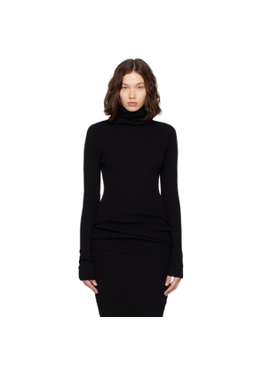 Rick Owens Black Concordians Ribbed Knit Tube Turtleneck