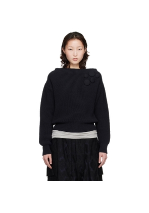 OPEN YY Navy Badge Applique Knit Pullover Sweater