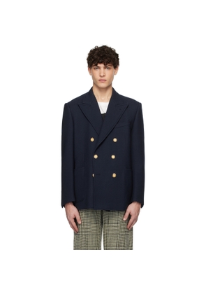 Valentino Navy Double-Breasted Double Wool Blazer