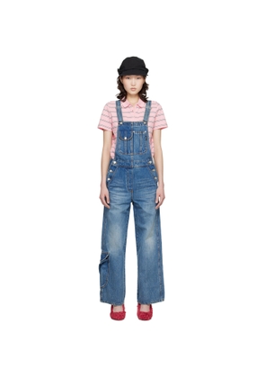 OPEN YY Blue Cargo Pocket Denim Overalls