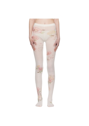 OPEN YY Off-White Floral Tights