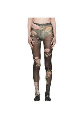 OPEN YY Black Floral Tights