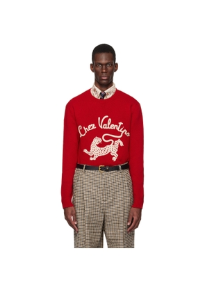 Valentino Red Wool 'Chez Valentino' Panther Embroidery Sweater