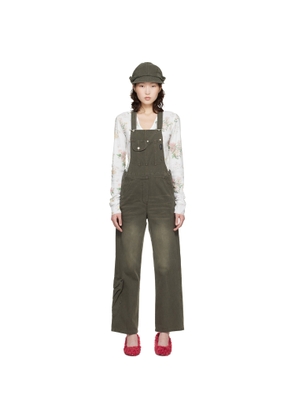 OPEN YY Brown Cargo Pocket Cotton Overalls