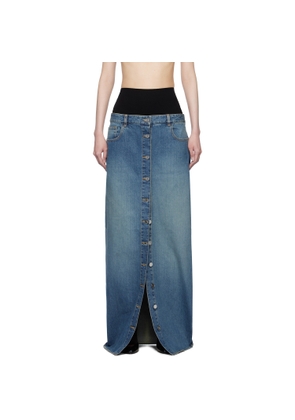 ALAÏA Blue Knitted Waistband Denim Maxi Skirt