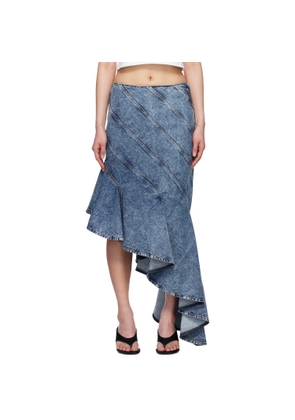 ALAÏA Blue Spiral Denim Midi Skirt