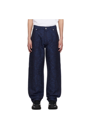Versace Blue Barocco Jacquard Carpenter Trousers