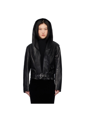 ALAÏA Black Hooded Biker Leather Jacket