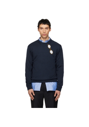 Moschino Navy Superfine Merino Wool Intarsia Sweater