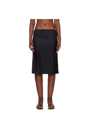 Loulou de Saison Black Vasali Silk Twill Midi Skirt