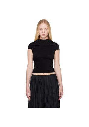ALAINPAUL Black Gathered Neck Tank Top