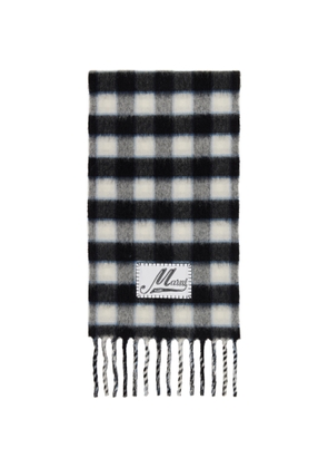 Marni Black & White Double Check Logo Wool Mohair Scarf