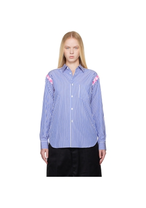 Comme des Garçons Shirt Blue & White Striped Gingham Trim Shirt