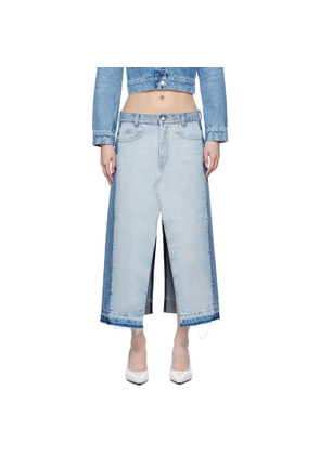 Stella McCartney Blue Contrast Panel Denim Midi Skirt