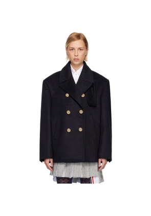 Thom Browne Navy Ziberline Finish Cashmere Oversized Pea Coat
