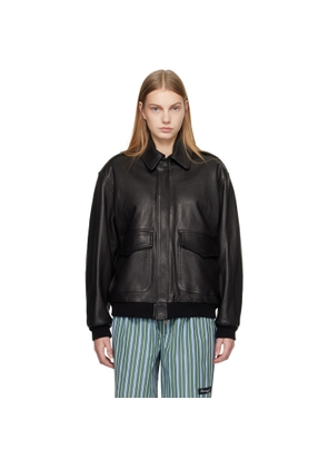 HommeGirls Black Leather Bomber Jacket