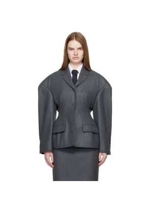 Thom Browne Gray Nipped Waist Cocoon Blazer