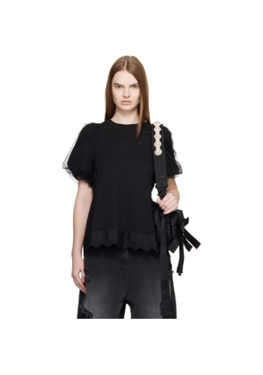 Simone Rocha Black Tulle Overlay Puff Sleeve Lace Trim T-shirt
