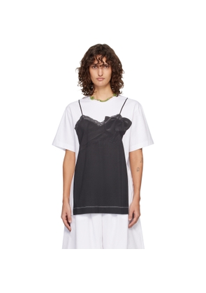 Simone Rocha White & Black Bow Sash Slip Dress Trompe L'Oeil T-shirt