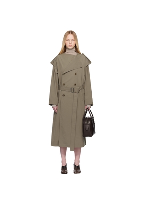 Y's Taupe Collarless Trench Coat