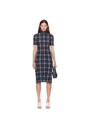Burberry Navy & White Check Wool Blend Midi Dress