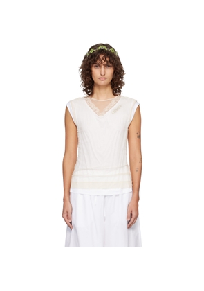 Simone Rocha White & Beige Layered Liquid Lace Trim T-shirt