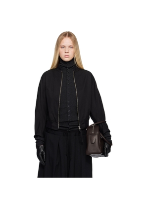 Y's Black Cotton Twill Short Blouson Bomber Jacket