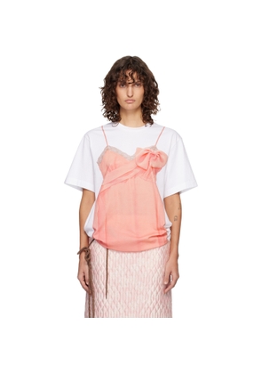 Simone Rocha White & Pink Bow Sash Slip Dress Trompe L'Oeil T-shirt