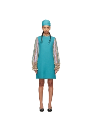Valentino Blue Embroidered Crepe Couture Minidress