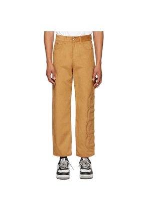 GCDS Tan Faux-Suede Logo Trousers