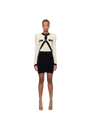 BALMAIN Off-White & Black Trompe L'oeil Knit Minidress