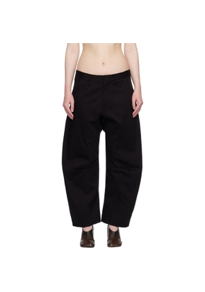 Y's Black Cotton Twill Wide Trousers
