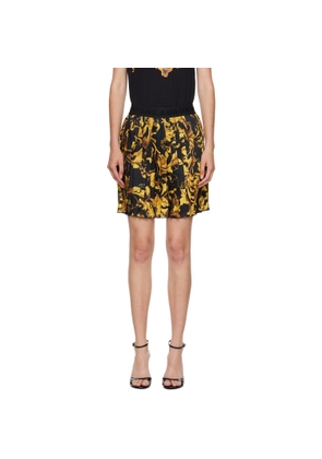 Versace Jeans Couture Black & Gold Porcelain Barocco Pleated Miniskirt