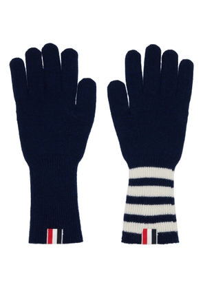 Thom Browne Navy Cashmere Ribbed 4-Bar Gloves