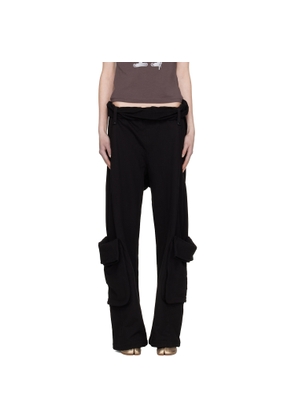 OPEN YY Black Rolled Waist Sweat Cargo Pants