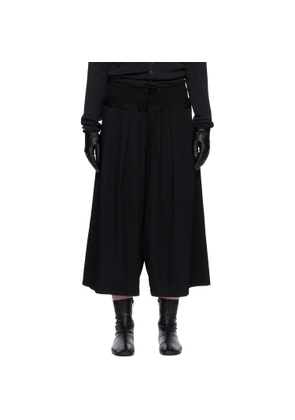 Y's Black Wool Gabardine Rib Waist Wide Trousers