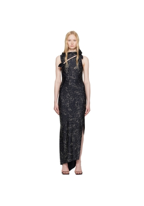 Coperni Black Crystal-Embellished Asymmetric Flower Maxi Dress