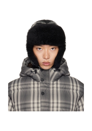 Burberry Black & Off-White Check Wool Trapper Hat