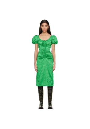 GANNI Green Crinkled Midi Dress
